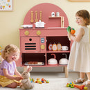 Wooden Play Kitchen with Clicking Knobs and Cookware, Pink, view 2