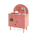 Wooden Play Kitchen with Clicking Knobs and Cookware, Pink, view 3