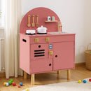 Wooden Play Kitchen with Clicking Knobs and Cookware, Pink, view 5