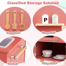 Wooden Play Kitchen with Clicking Knobs and Cookware, Pink, view 9