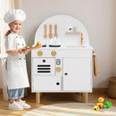 Wooden Play Kitchen with Clicking Knobs and Cookware, White, view 1