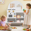 Wooden Play Kitchen with Clicking Knobs and Cookware, White, view 2