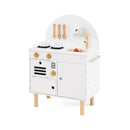 Wooden Play Kitchen with Clicking Knobs and Cookware, White, view 3