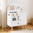 Wooden Play Kitchen with Clicking Knobs and Cookware, White, view 5