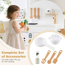 Wooden Play Kitchen with Clicking Knobs and Cookware, White, view 7