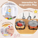 Wooden Play Kitchen with Cookware and Chalkboard – clicking knobs and movable faucet