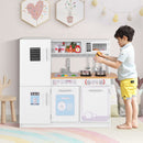 Wooden Play Kitchen with Cookware and Chalkboard – pretend cooking scene