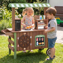 Wooden Pretend Food Cart with Grill and Coffee Maker, Brown / Green, view 1