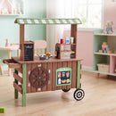 Wooden Pretend Food Cart with Grill and Coffee Maker, Brown / Green, view 2