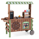 Wooden Pretend Food Cart with Grill and Coffee Maker, Brown / Green, view 3