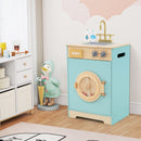 Wooden Pretend Washing Machine with Sink and Toy Bottles – Blue, view 2