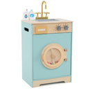 Wooden Pretend Washing Machine with Sink and Toy Bottles – Blue, view 3