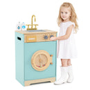 Wooden Pretend Washing Machine with Sink and Toy Bottles – Blue, view 6