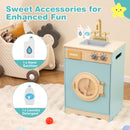 Wooden Pretend Washing Machine with Sink and Toy Bottles – Blue, view 9