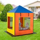Colourful enclosed sandpit in an outdoor setting