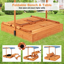 Wooden Sandpit with Folding Picnic Table and Adjustable Canopy – bench and table folded over sandpit