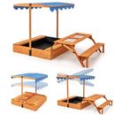 Wooden Sandpit with Folding Picnic Table and Adjustable Canopy – empty sandpit picnic table and adjustable canopy