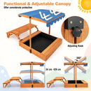 Wooden Sandpit with Folding Picnic Table and Adjustable Canopy – rotating height-adjustable blue canopy