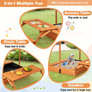 Wooden Sandpit with Folding Picnic Table and Adjustable Canopy – two removable tubs and tabletop covers