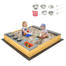 Wooden Sandpit with Pretend Kitchen and Sink – sandpit and pretend kitchen with included cookware