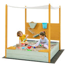 Wooden Sandpit with Sand Wall and Removable Canopy – front view during play