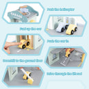 Wooden Toy Parking Garage with Lift and Helipad – car wash barrier and helipad play