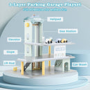 Wooden Toy Parking Garage with Lift and Helipad – three-level layout and play stations