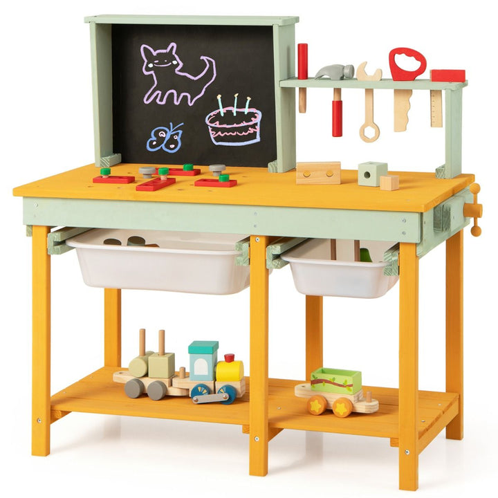 Wooden Toy Workbench with Blackboard and Storage Baskets – complete workbench