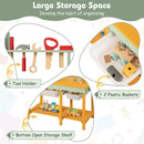 Wooden Toy Workbench with Blackboard and Storage Baskets – tool holder baskets and shelf