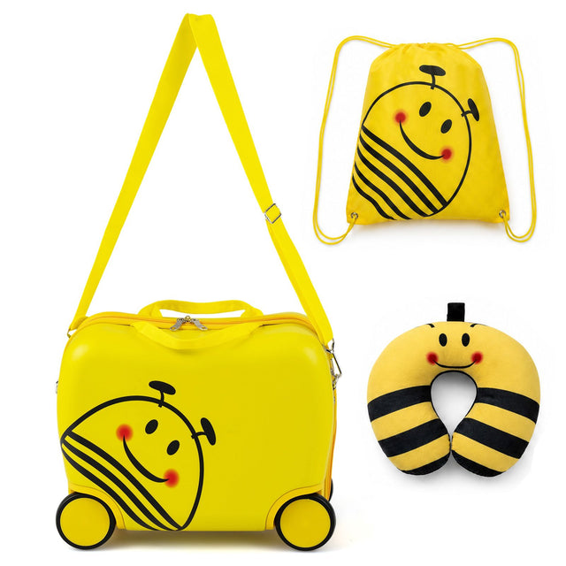 Yellow Bee Ride-On Luggage Set with Backpack and Neck Pillow, supplier view 03