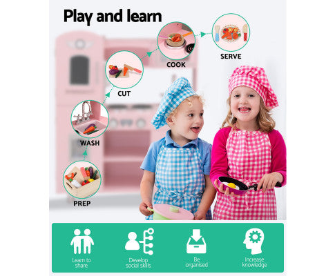 Keezi Kids Kitchen Set Pretend Play Food Sets Childrens Utensils Wooden Toy Pink