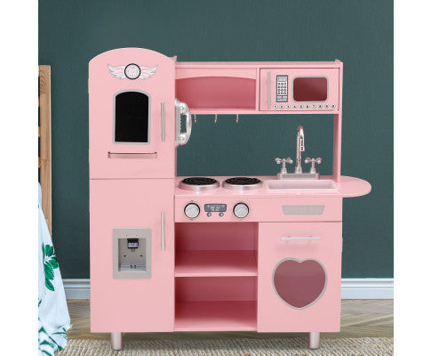 Keezi Kids Kitchen Set Pretend Play Food Sets Childrens Utensils Wooden Toy Pink