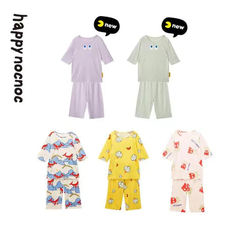 Cartoon Printed Half Cotton Pajamas Set