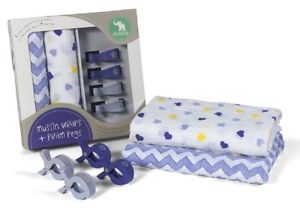 All4Ella 2 Pack Wraps & 4 Pegs - Hearts & Chevron Purple