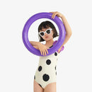Polka Dot Purple Ruffles Sleeves One-piece Swimsuit