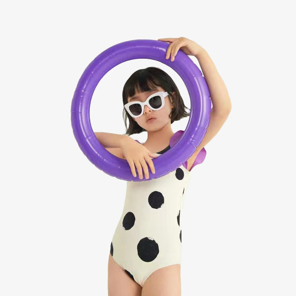 Polka Dot Purple Ruffles Sleeves One-piece Swimsuit