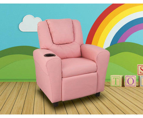 Kids Leather Recliner Chair With Drink Holder