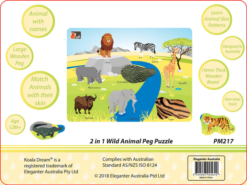 2 IN 1 WILD ANIMAL PEG PUZZLE