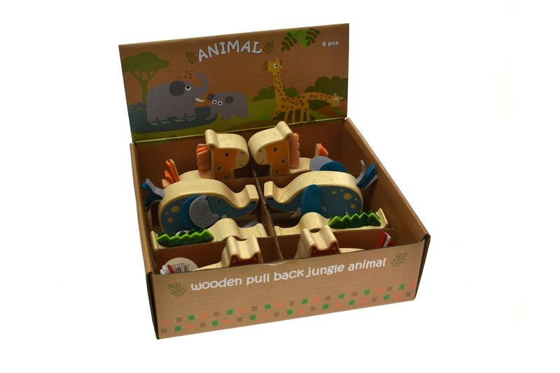 WOODEN PULL BACK JUNGLE ANIMAL RANDOMLY PICK